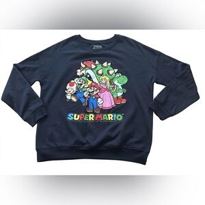 Nintendo Super Mario Characters Crewneck Sweatshirt Navy Blue Small Y2K Style